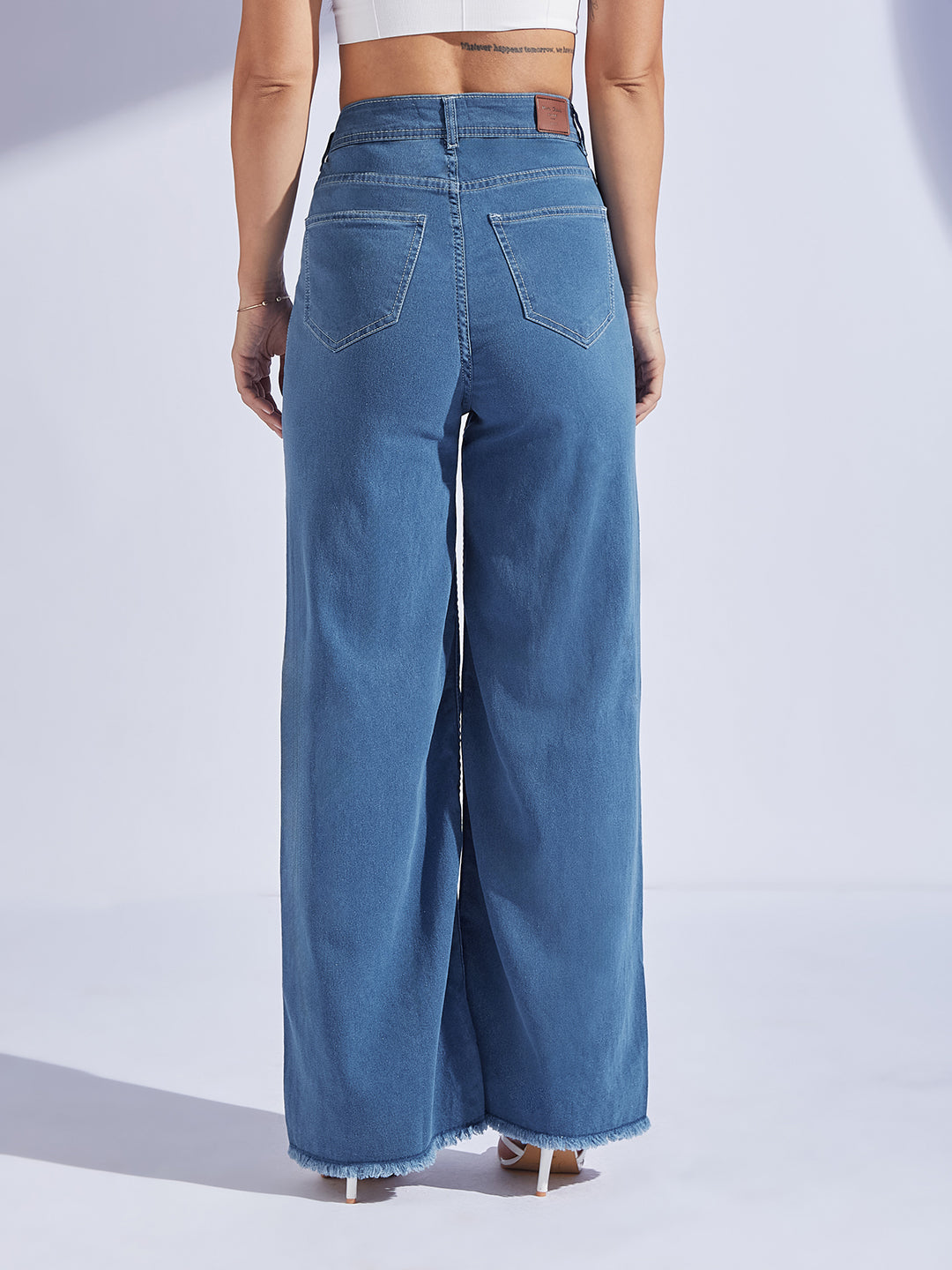 Women's Blue Wide-Leg High-Rise Stretchable Denim Jeans