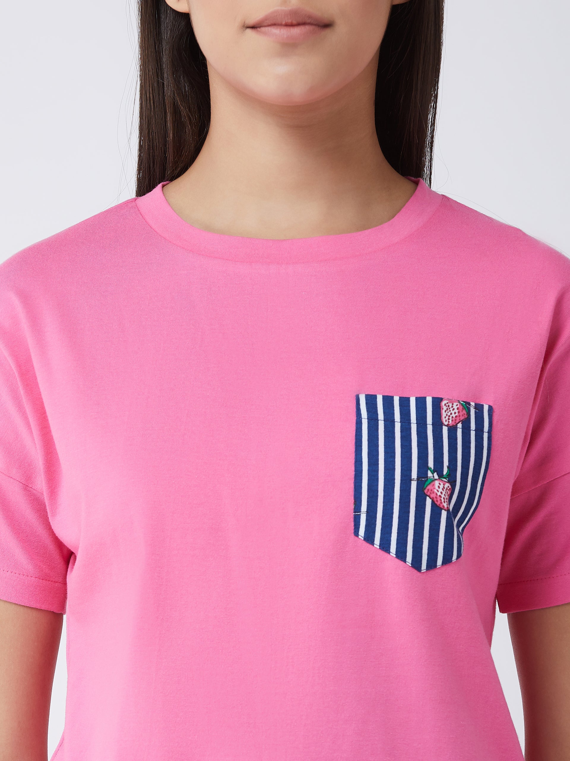 Women's Pink Cropped Solid T-shirt