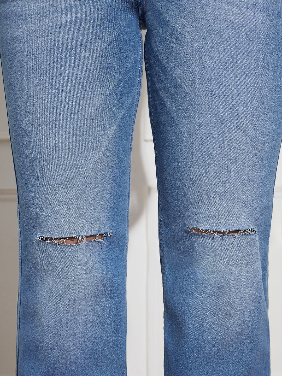 Women's Blue Wide-Leg Relaxed Mid Rise Regular Length Denim Stretchable Jeans
