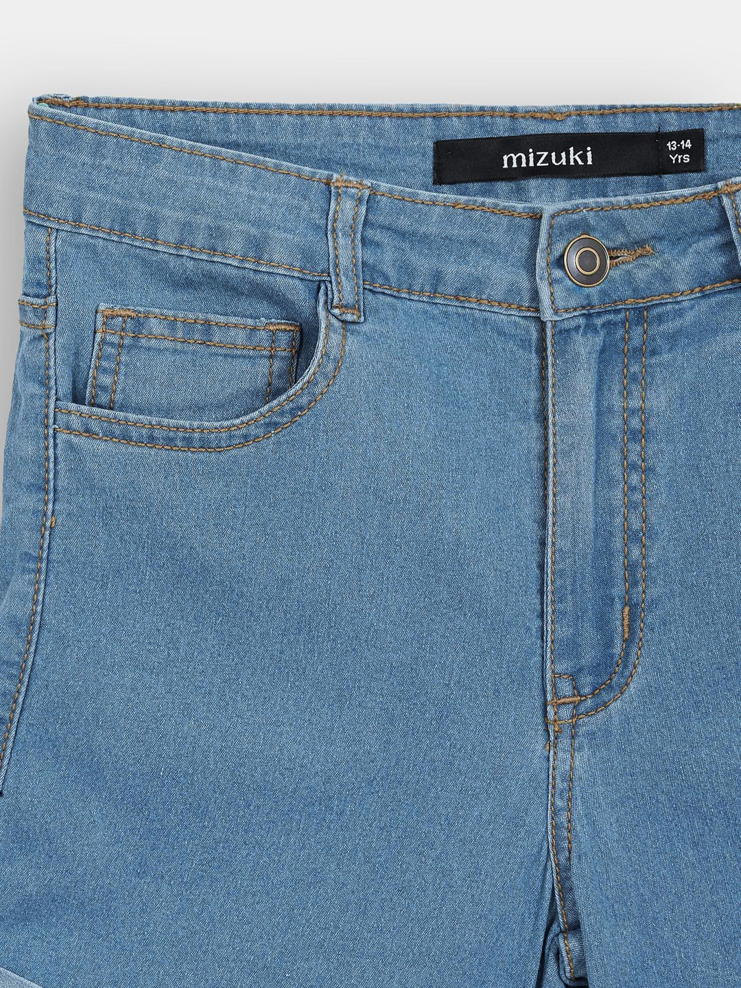 Blue Relaxed-Fit Mid-Rise Clean-Look Regular-Length Stretchable Denim Shorts for Girls/Teenagers