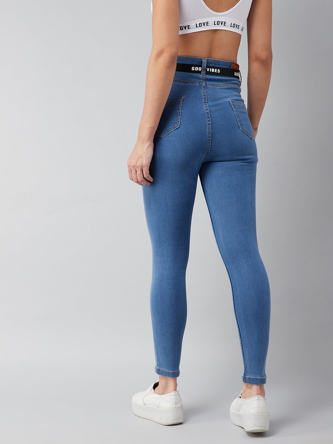 Women's Blue Cotton Skinny-Fit Cropped High-Rise Stretchable Denim Jeans