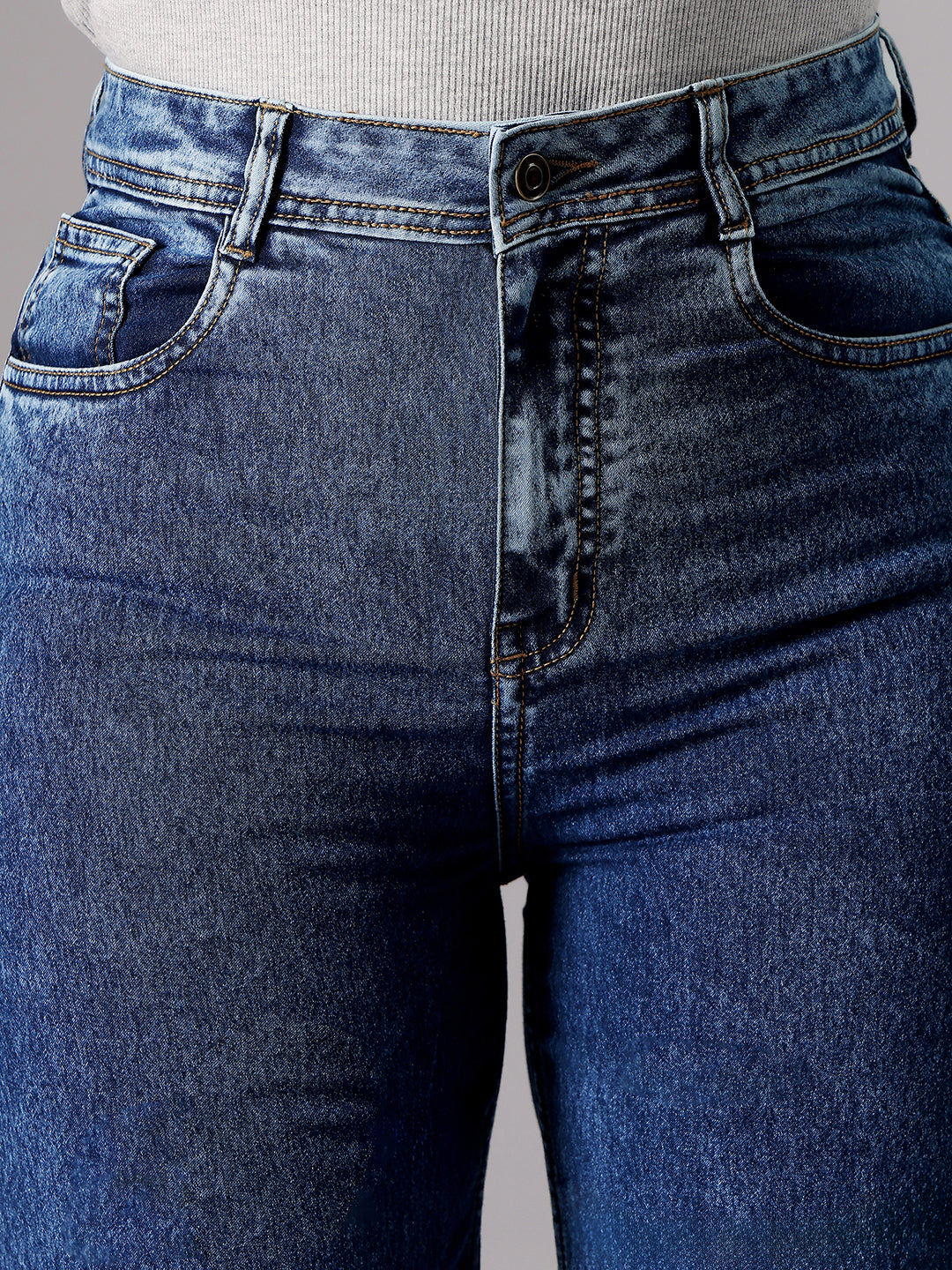 24/7 Comfort Mid-Blue Wide-Leg High-Rise Regular-Length Stretchable Denim Jeans