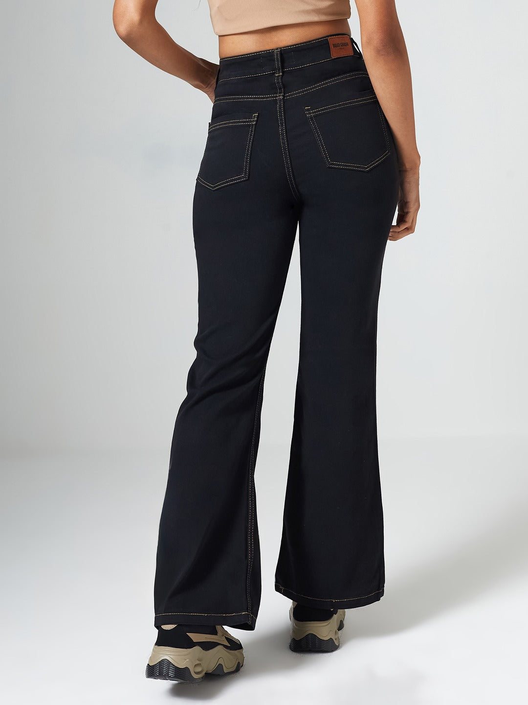 Black Bootcut High-Rise Clean-Look Regular-Length Stretchable Denim Jeans for Women