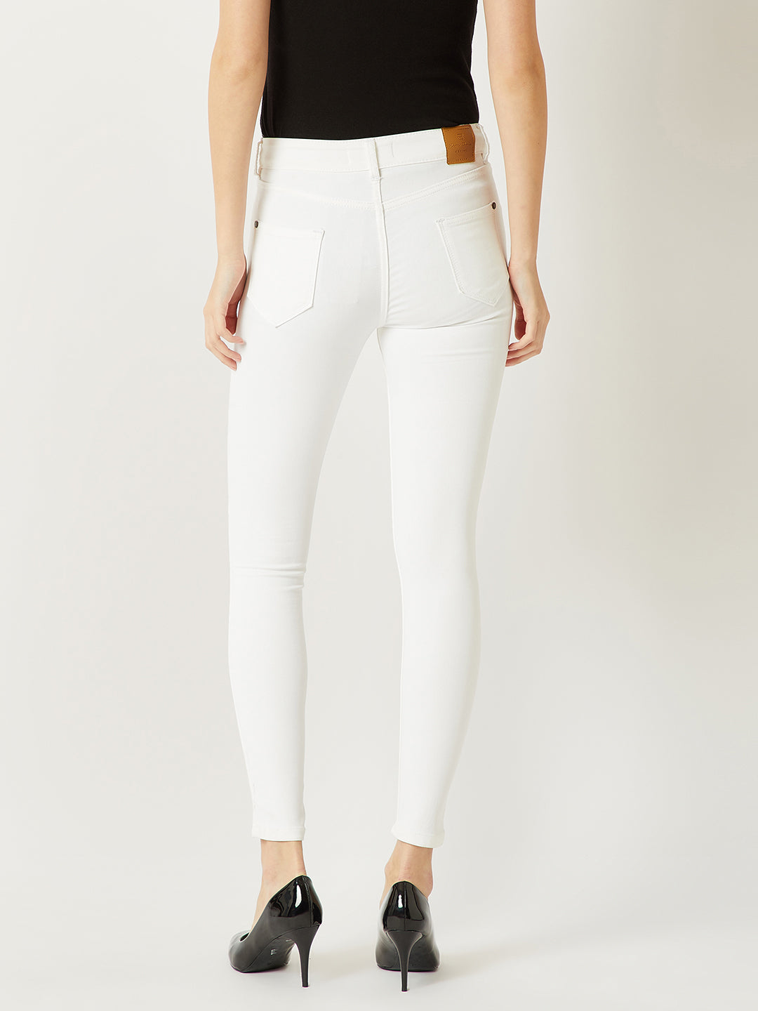 Women's White Skinny Mid-Rise Bleached Stretchable Denim Jeans