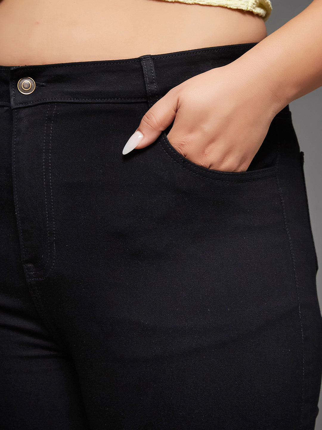 24/7 Comfort Black Wide-Leg High-Rise Stretchable Denim Jeans for Women