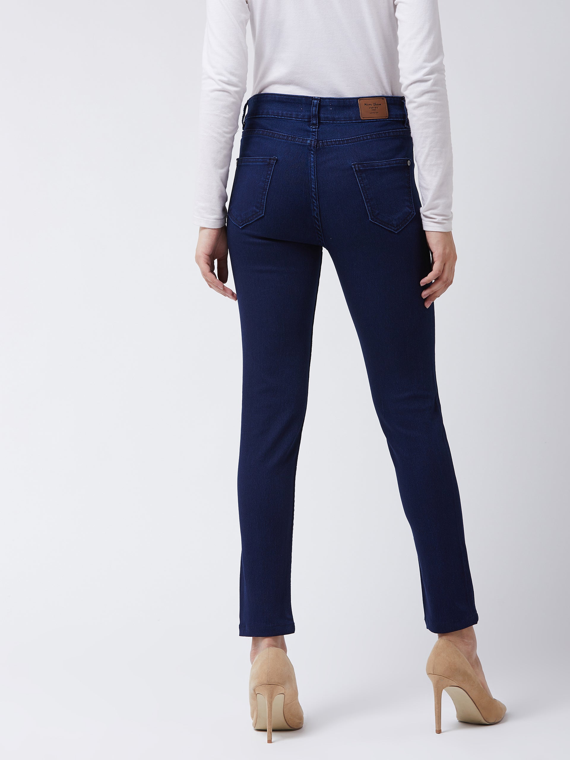 24/7 Comfort Navy-Blue Skinny-Fit Mid-Rise Cropped-Length Stretchable Denim Jeans