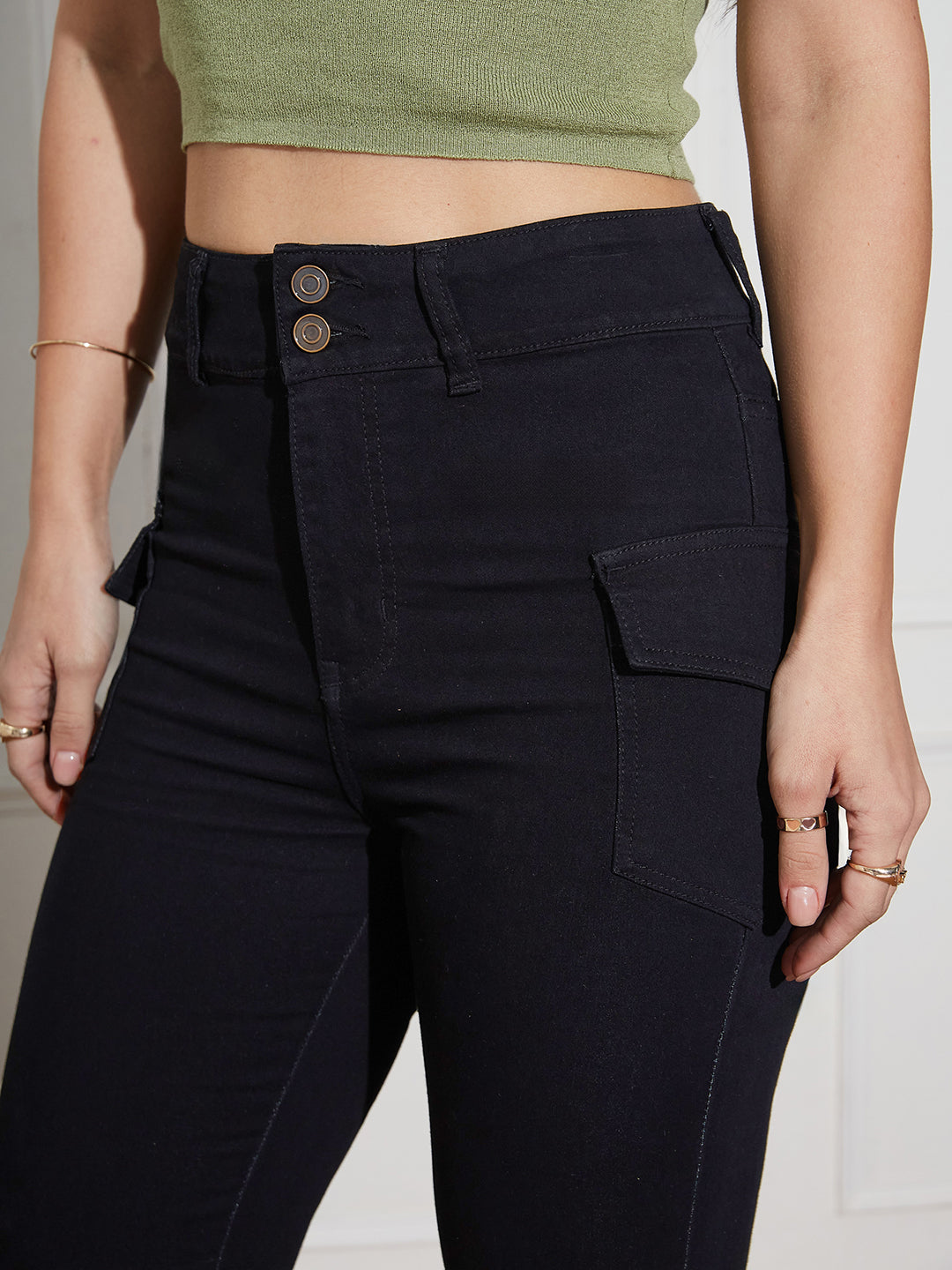 Women's Black Bootcut High Rise Clean Look Regular Length Stretchable Denim Jeans