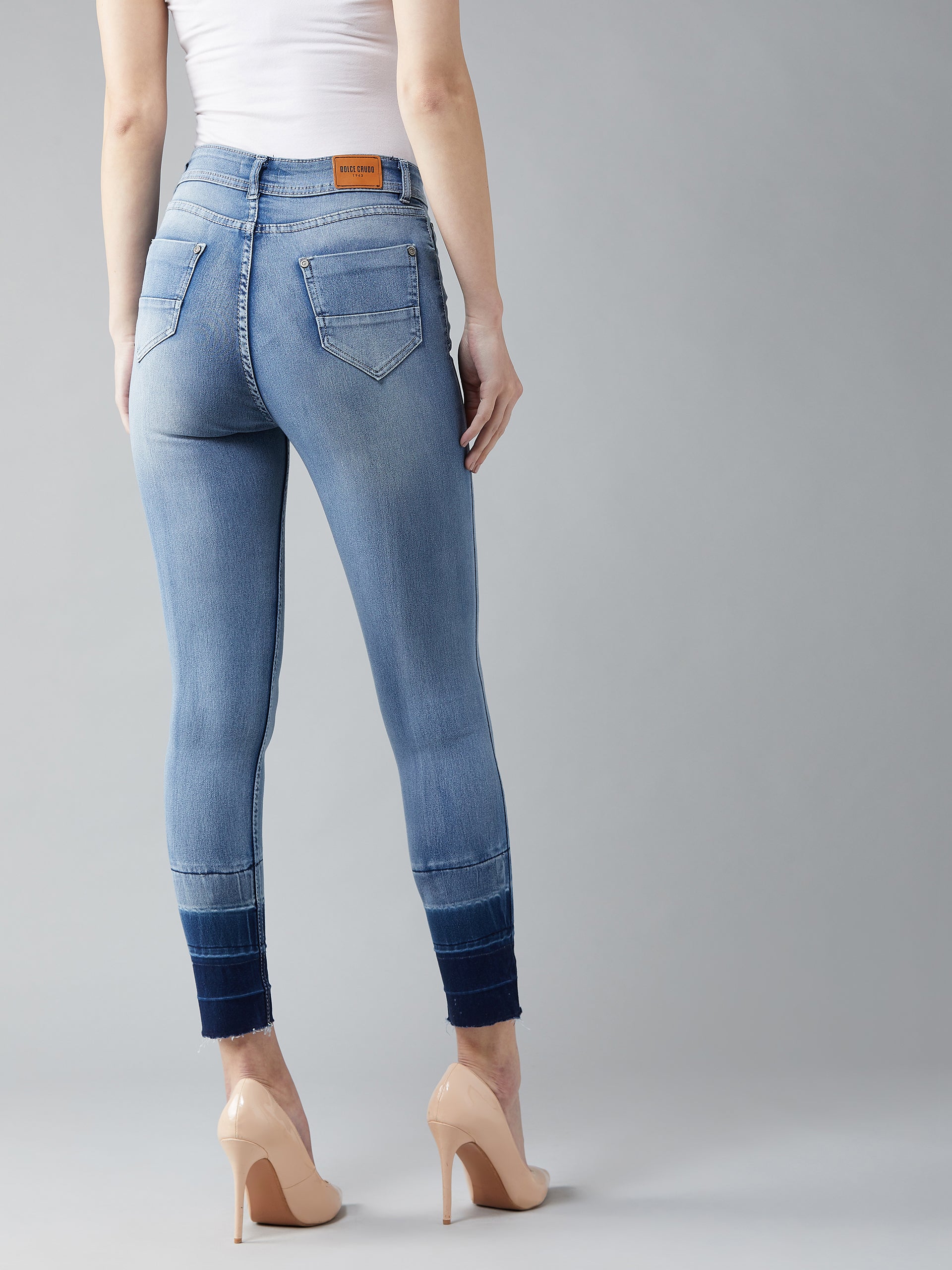 Women's Light Blue Skinny-Fit High-Rise Ankle Length Shaded Stretchable Denim Jeans