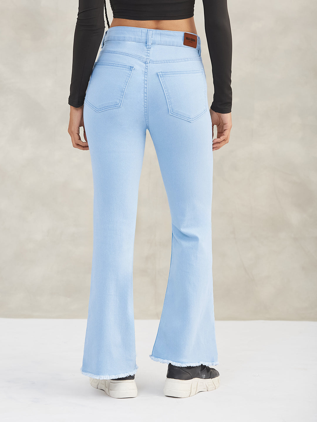 Women's Light Blue Boot Cut High-Rise Cropped Stretchable Denim Jeans