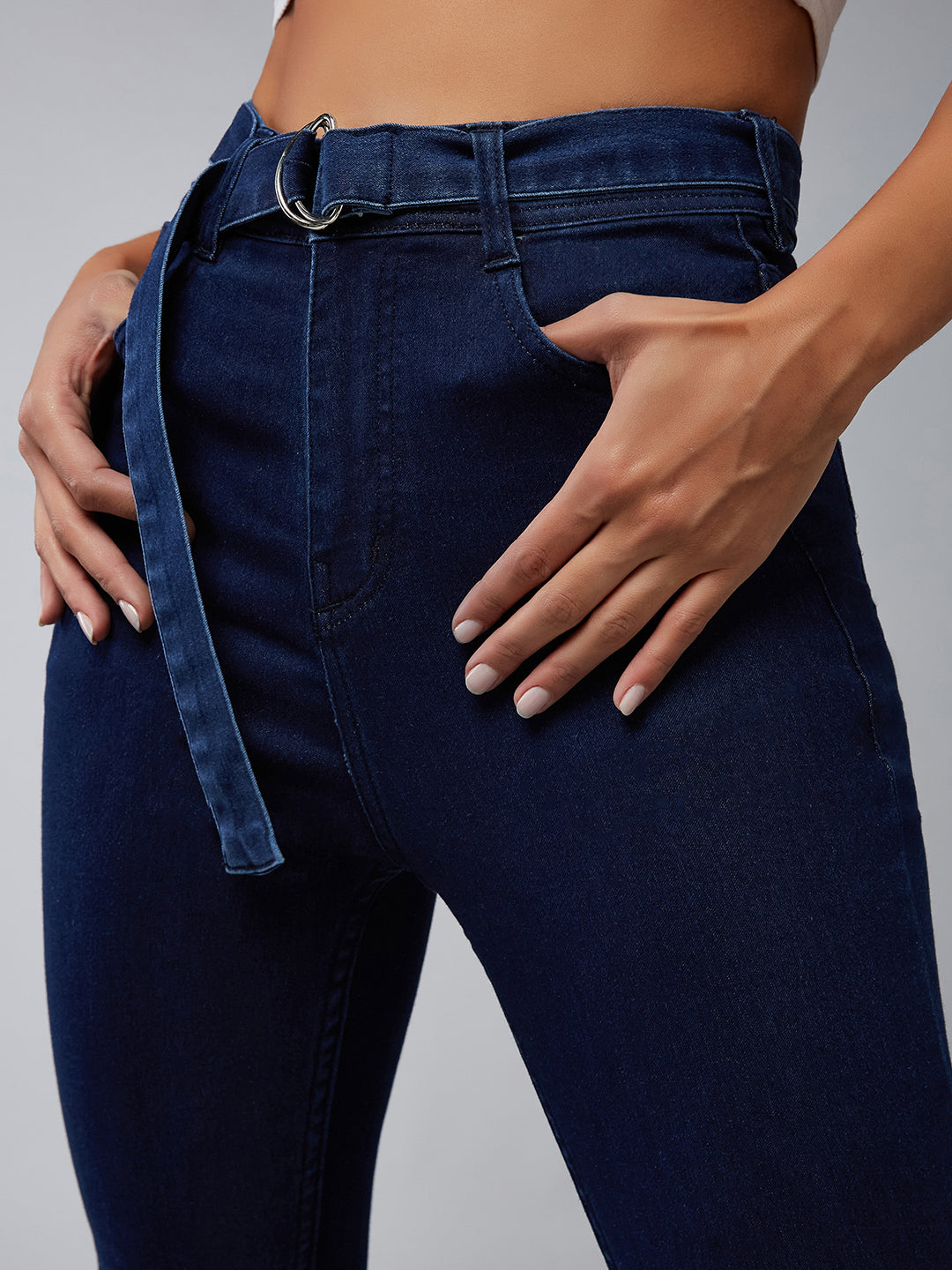 Women's Navy-Blue Cotton Skinny-Fit Relaxed High-Rise Stretchable Denim Jeans