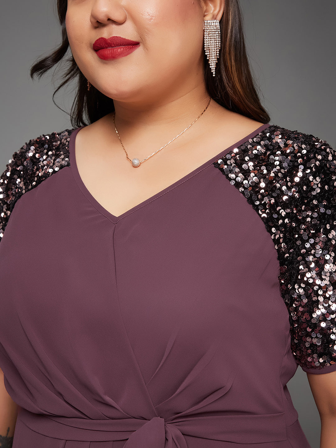 Body Bliss Mauve Relaxed Fit Maxi Georgette Party Sequin Dress
