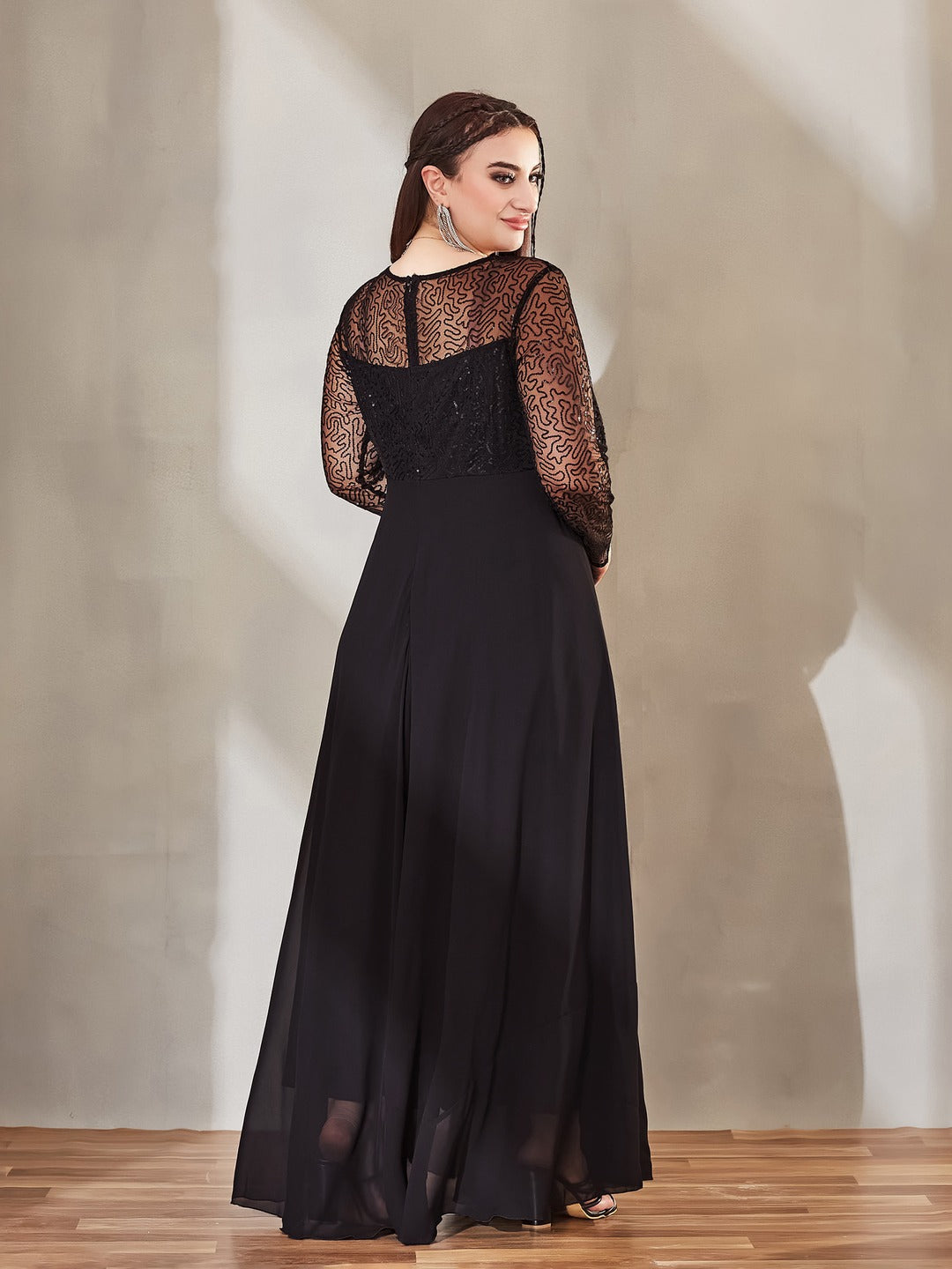 Black Solid Embellished Maxi Dress for Women