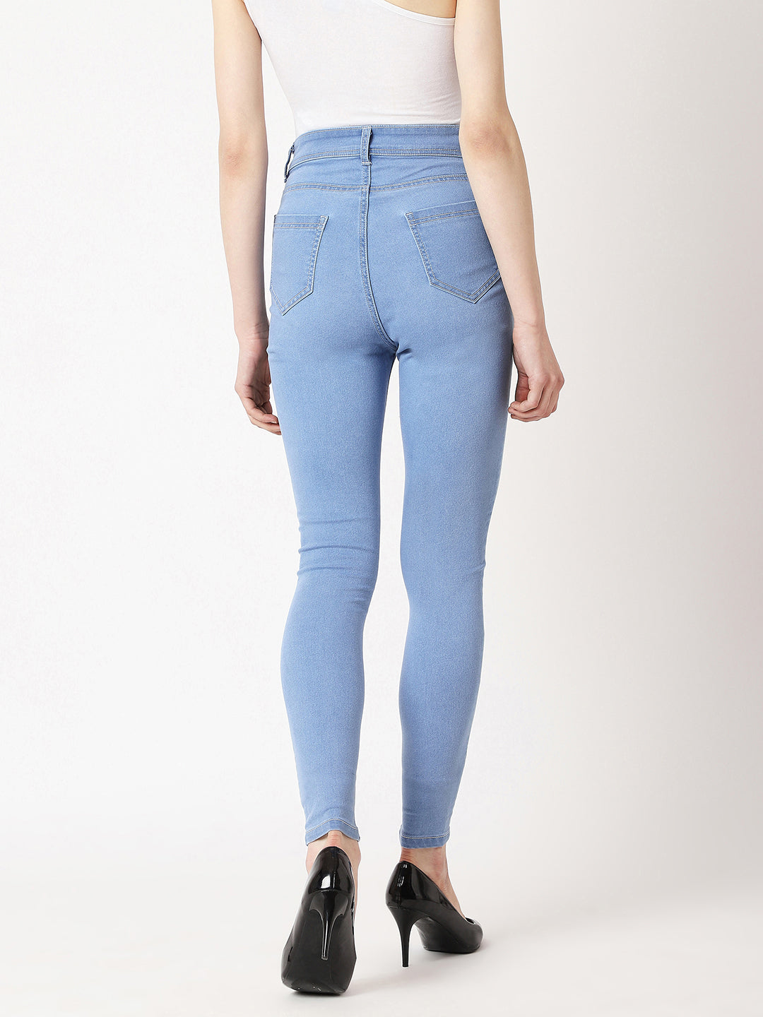 Women's Light Blue Skinny High-Rise Distressed Denim Jeans