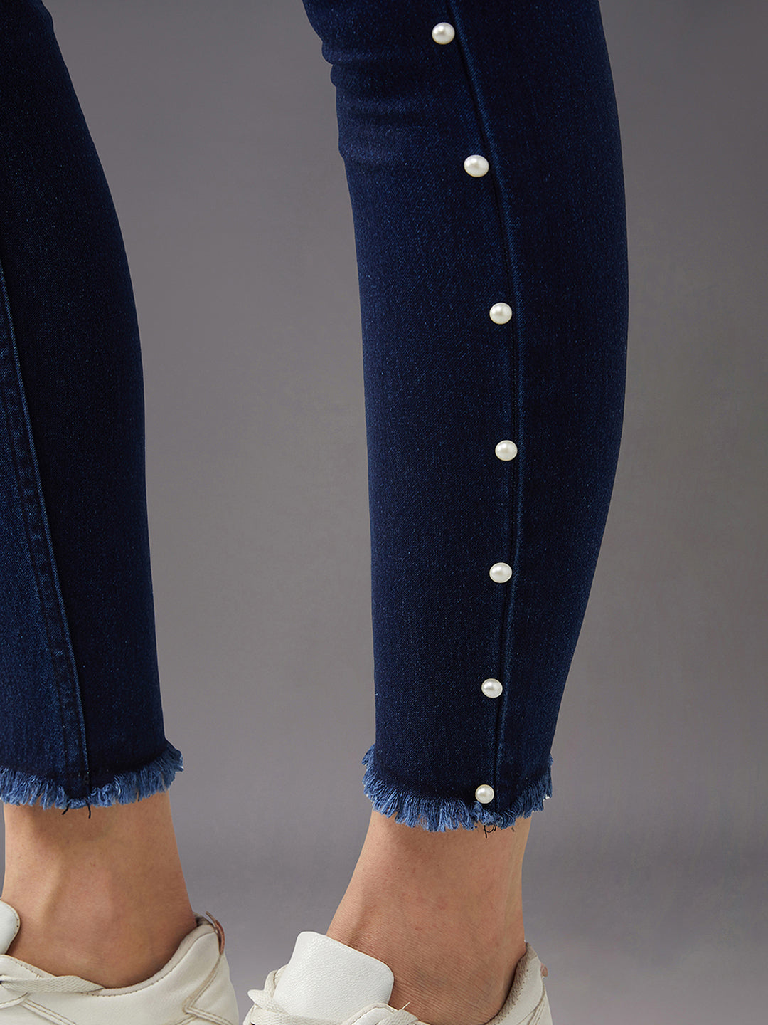 CHASEstretch™ Women's Navy-Blue Cotton Skinny-Fit Cropped High-Rise Stretchable Denim Jeans