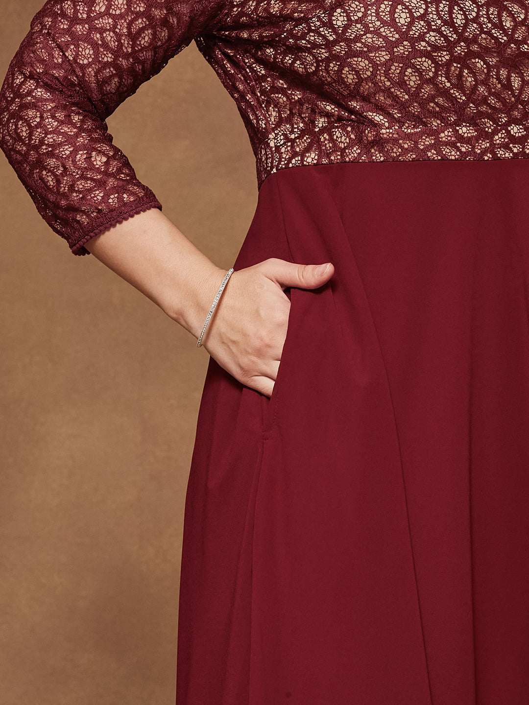 Maroon Floral Printed Relaxed Fit V-Neck 3/4Th Sleeve Georgette Maxi Dress for Women — Miss Chase A+