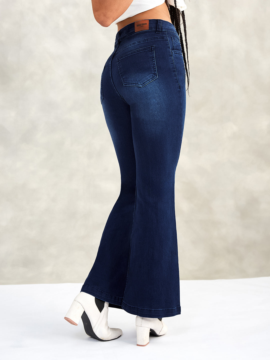Women's Navy Blue High-Rise Stretchable Flared Denim Jeans