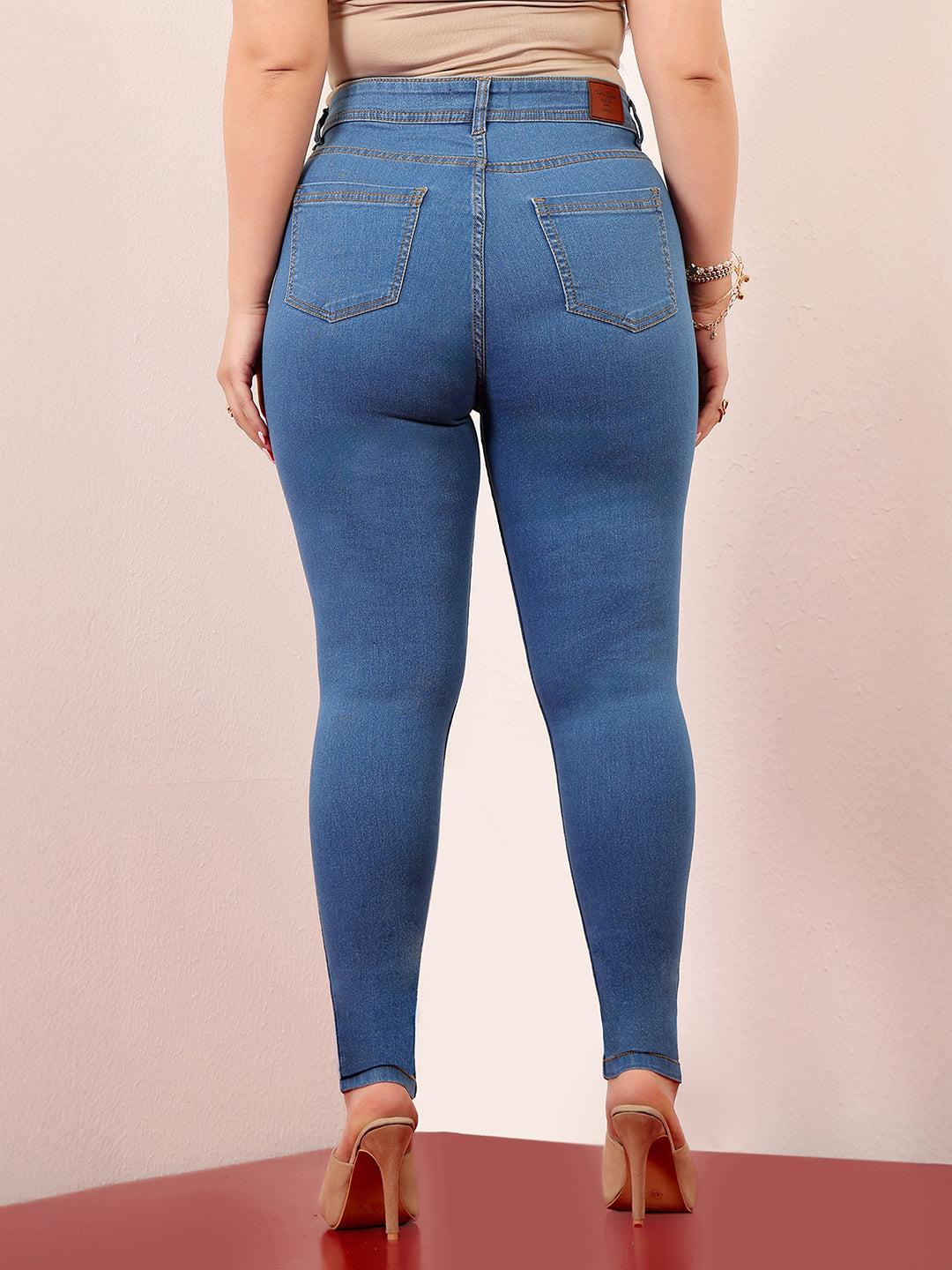 Women's Blue Skinny High-Rise Distressed Denim Jeans