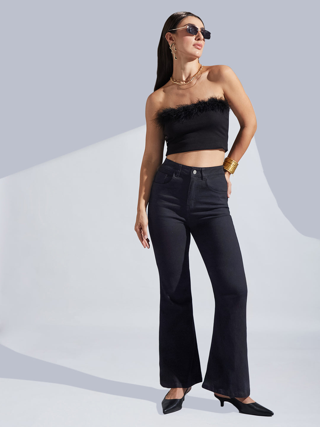 Women's Black Bootcut High-Rise Stretchable Denim Jeans