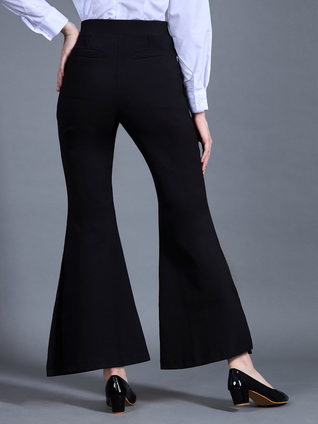 Women's Black Viscose Solid Side Slit Bootcut Regular Trouser
