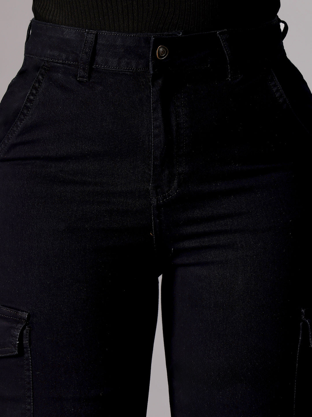 24/7 Comfort Black Wide-Leg High-Rise Clean-Look Regular-Length Stretchable Denim Jeans