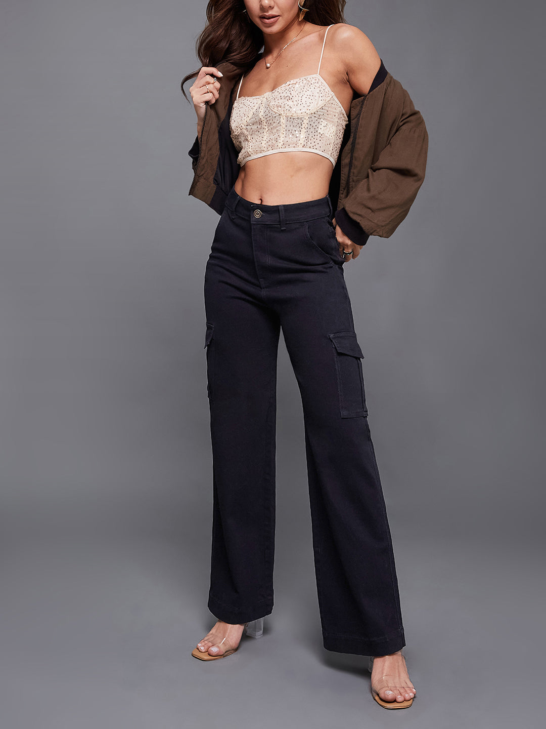 24/7 Comfort Black Wide-Leg High-Rise Stretchable Denim Jeans
