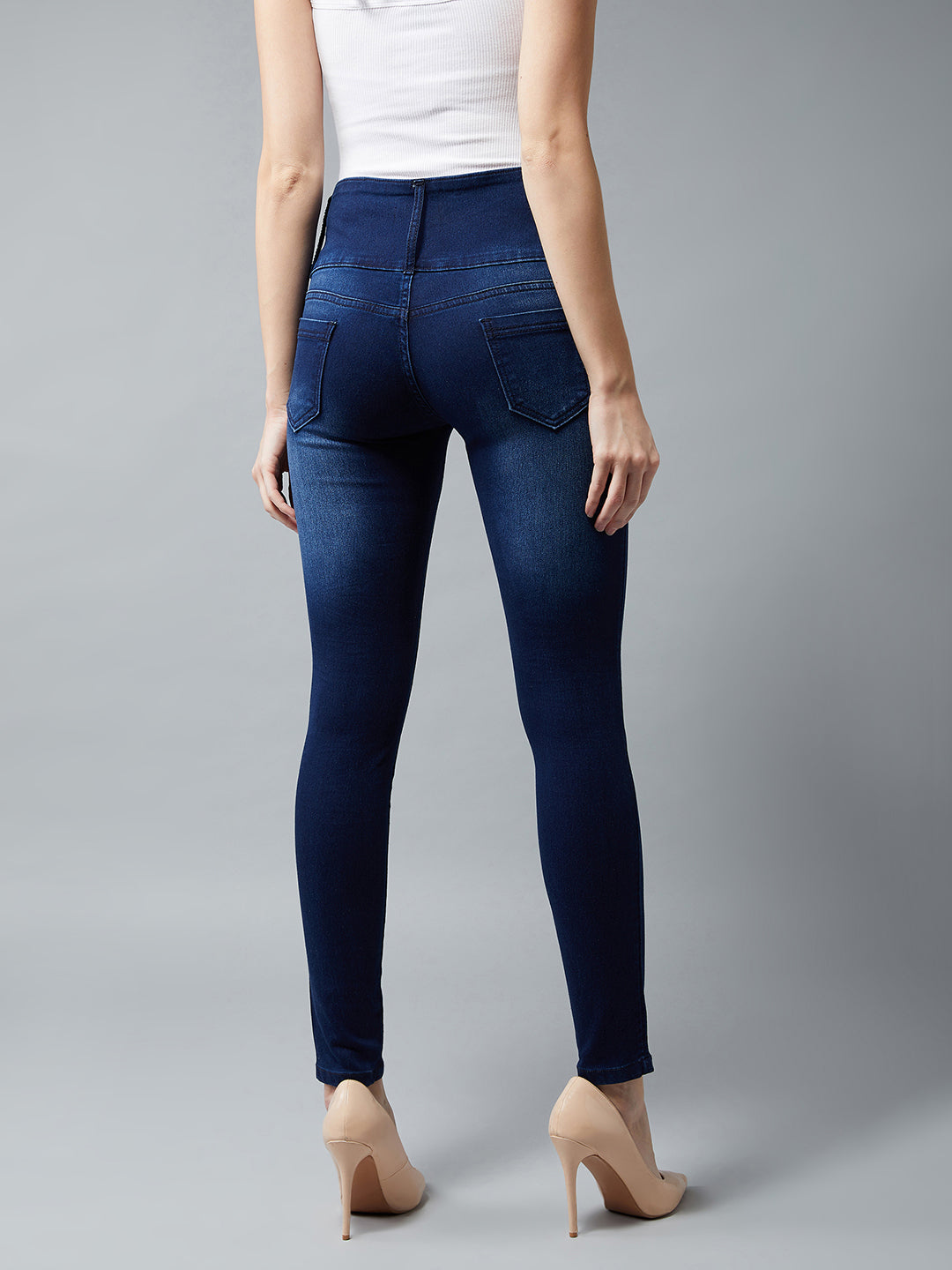 Women's Navy Blue Skinny-Fit High-Rise Regular Length Stretchable Denim Pants