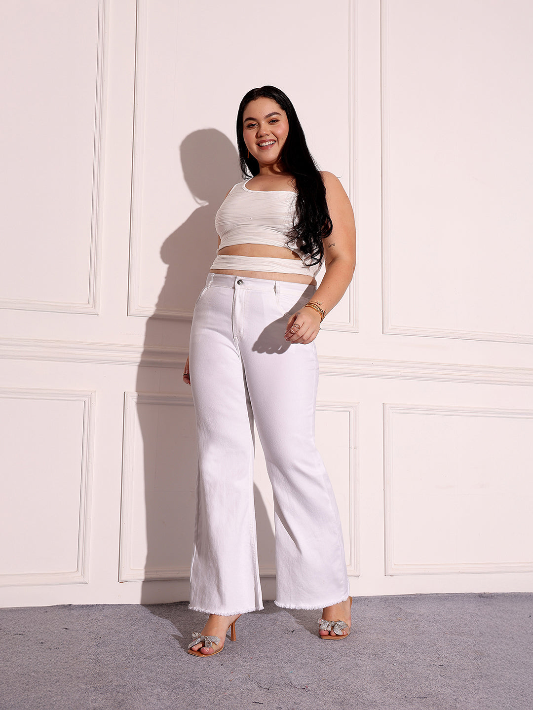 Women's White Bootcut High-Rise Stretchable Denim Jeans