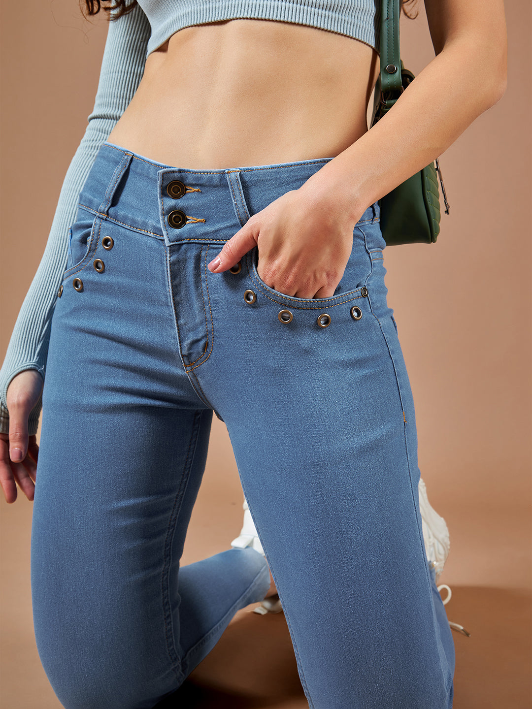 24/7 Comfort Blue Skinny-Fit High-Rise Regular Length Stretchable Denim Pants