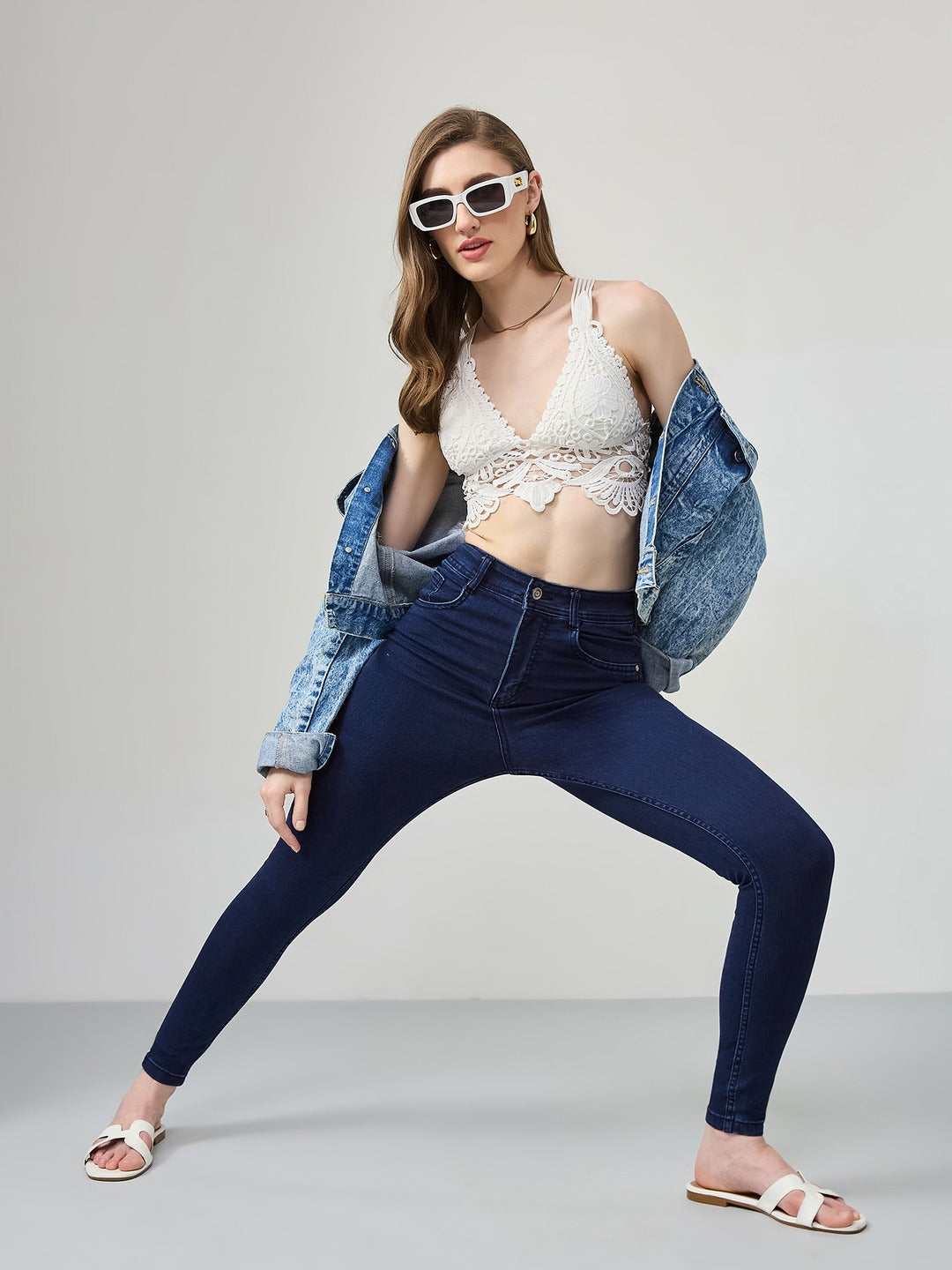 Navy Blue Skinny Fit high-rise Stretchable Denim Jeans for Women