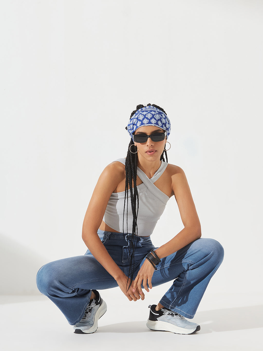 CHASEstretch™ Light-Blue Wide-Leg Mid-Rise Blast Effect Light Weight Denim Jeans for Women
