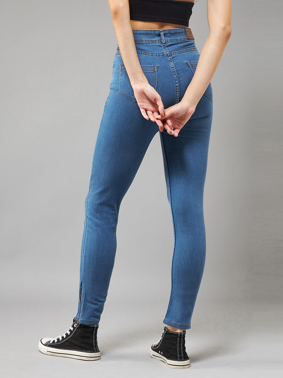 24/7 Comfort Mid-Blue Skinny-Fit High-Rise Cropped Denim Jeans for Women — Dolce Crudo