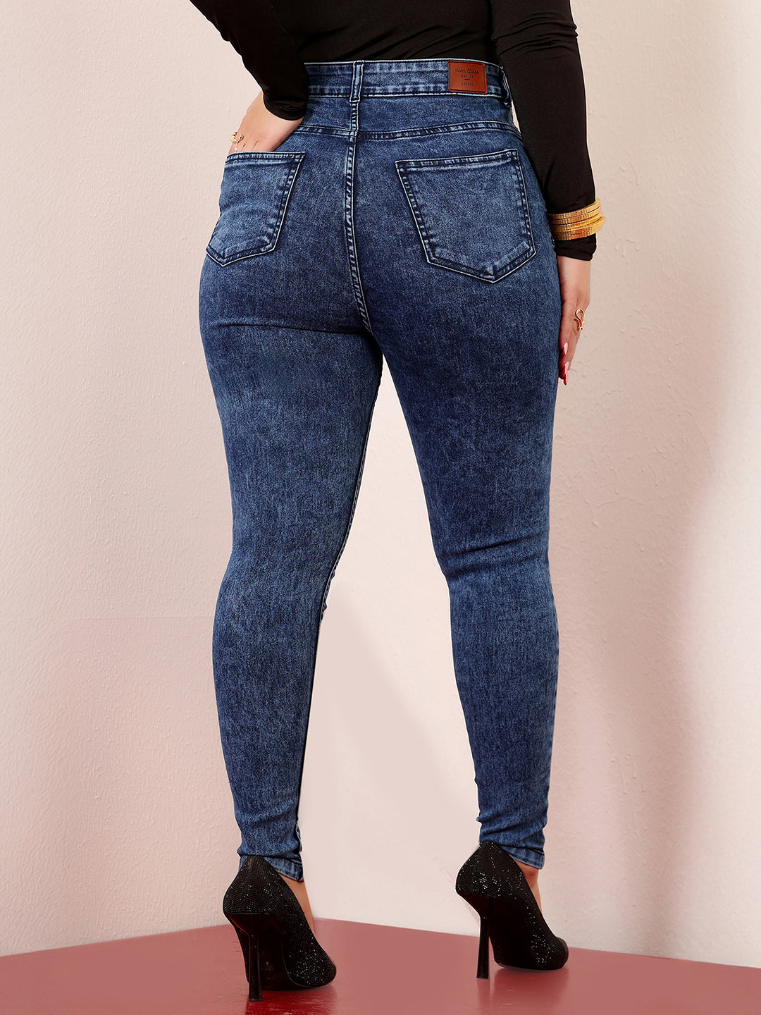 Women's Blue Skinny-Fit High-Rise Clean-Look Cropped Stretchable Denim Jeans