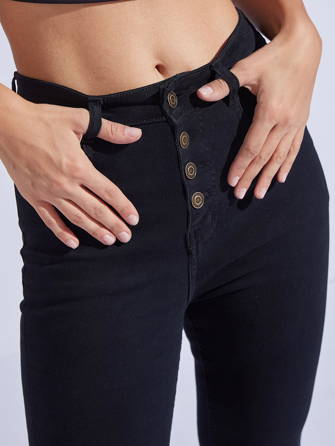 Women's Black Skinny Fit High-Rise Regular Stretchable Denim Jeans