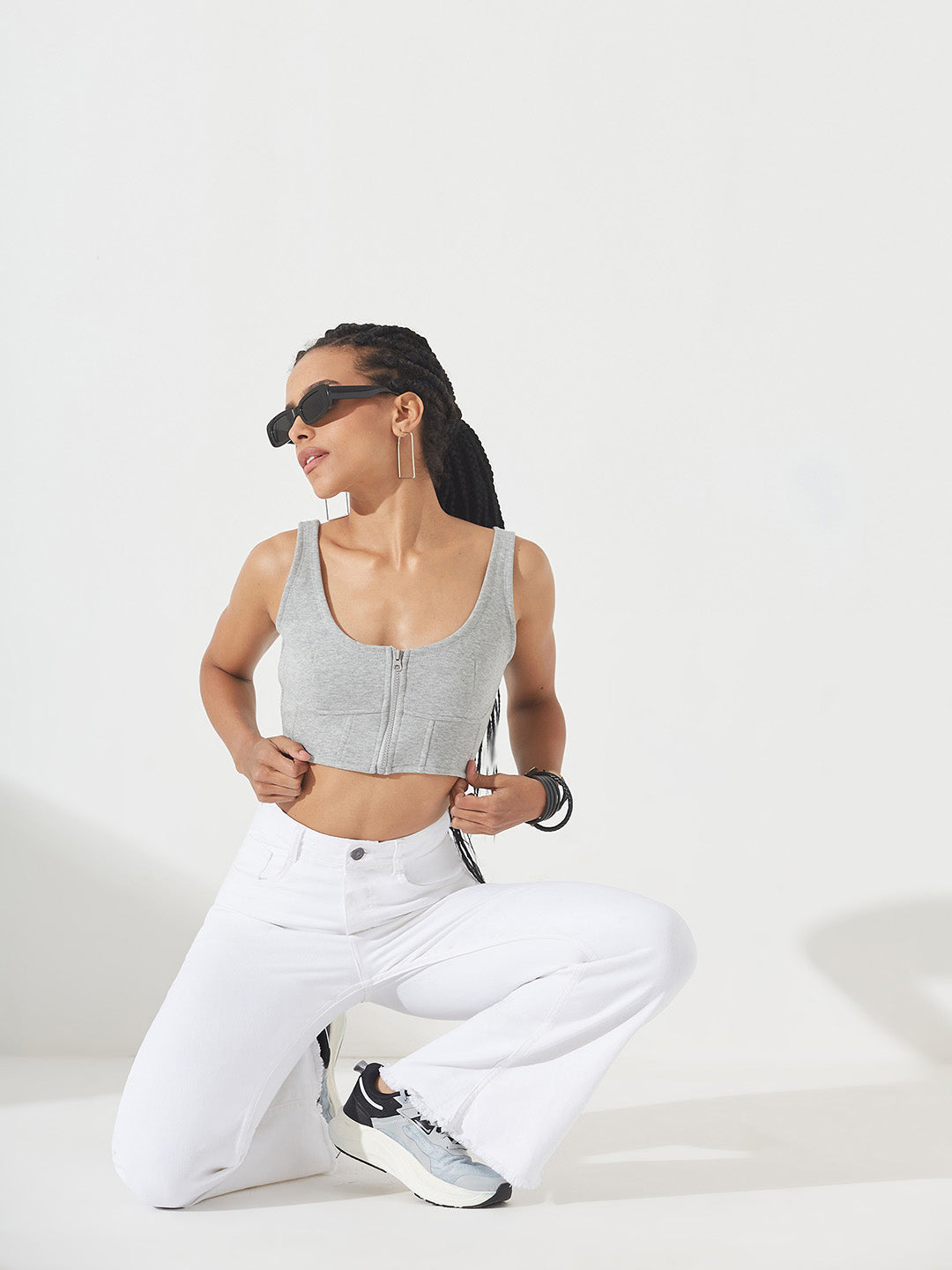 White Bootcut High-Rise Stretchable Denim Jeans for Women