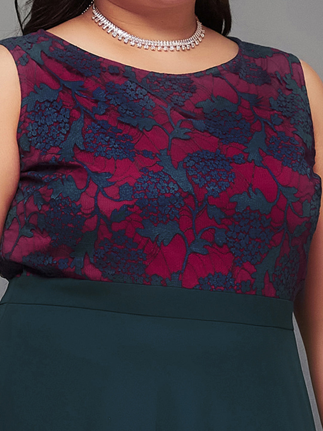 Teal Sleeveless Fit and Flare Lace Dress for Women