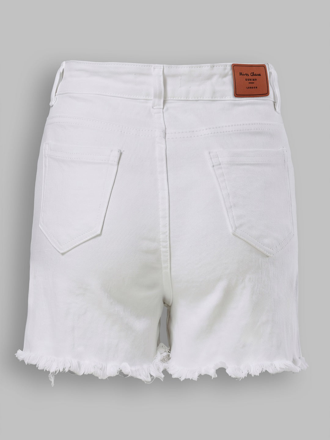 White High Rise Stretchable Denim Shorts for Women