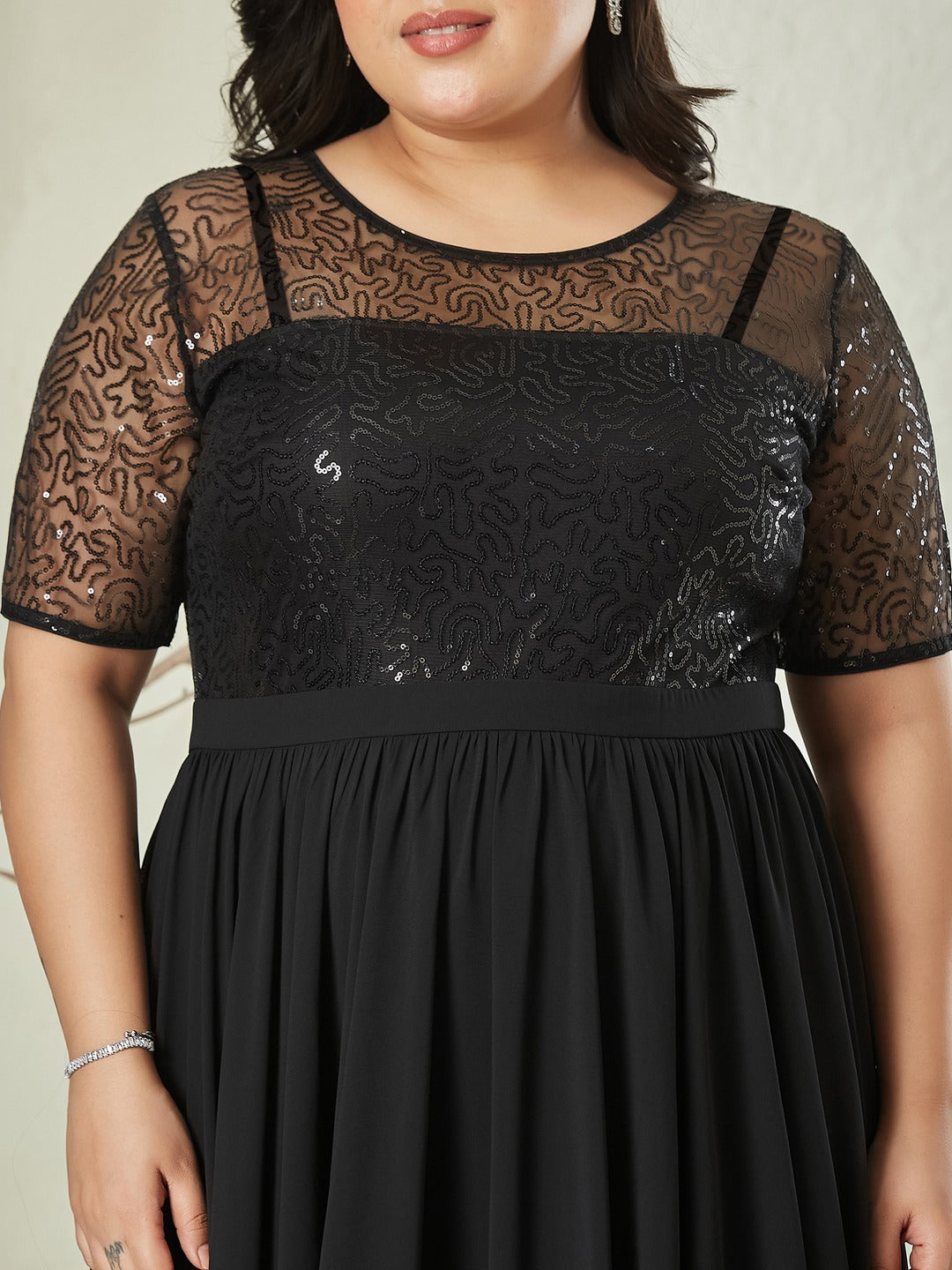 Black Relaxed Fit Maxi Georgette & Sequins Dress for Women