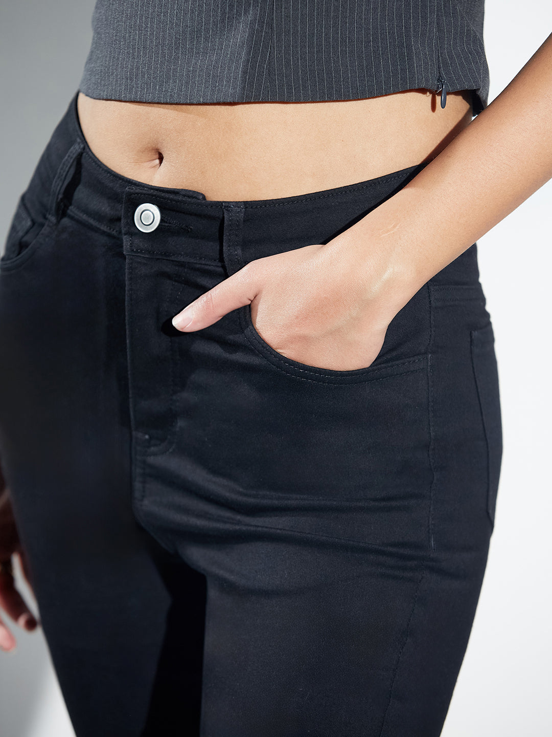 POWER STRETCH Black High-Rise Semi Bootcut Denim Jeans for Women — Miss Chase