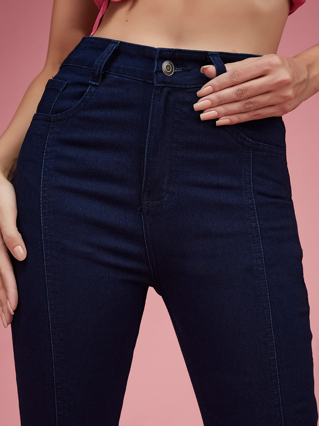 CHASEstretch™ Navy-Blue Bootcut High-Rise Slit Denim Jeans
