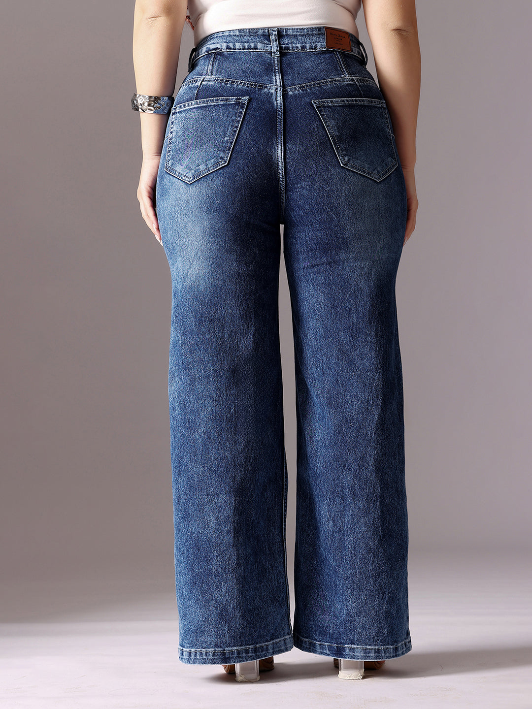 CHASEshape™ Mid-Blue Wide-Leg High-Rise Clean-Look Stretchable Denim Jeans
