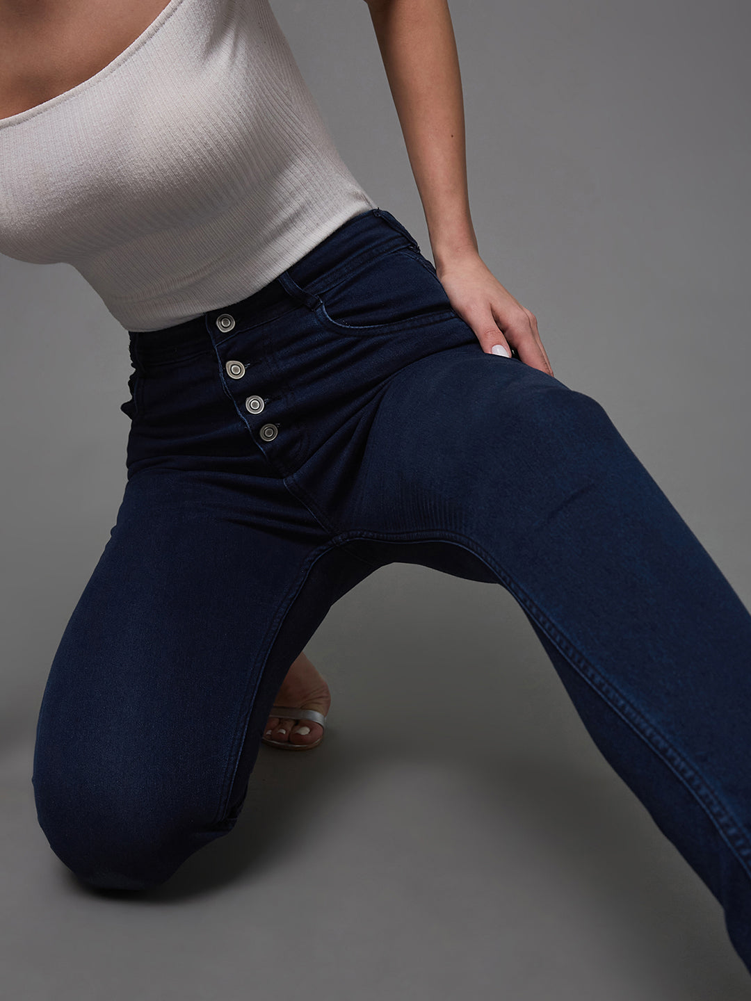 24/7 Comfort Navy-Blue Skinny-Fit High-Rise Stretchable Denim Jeans