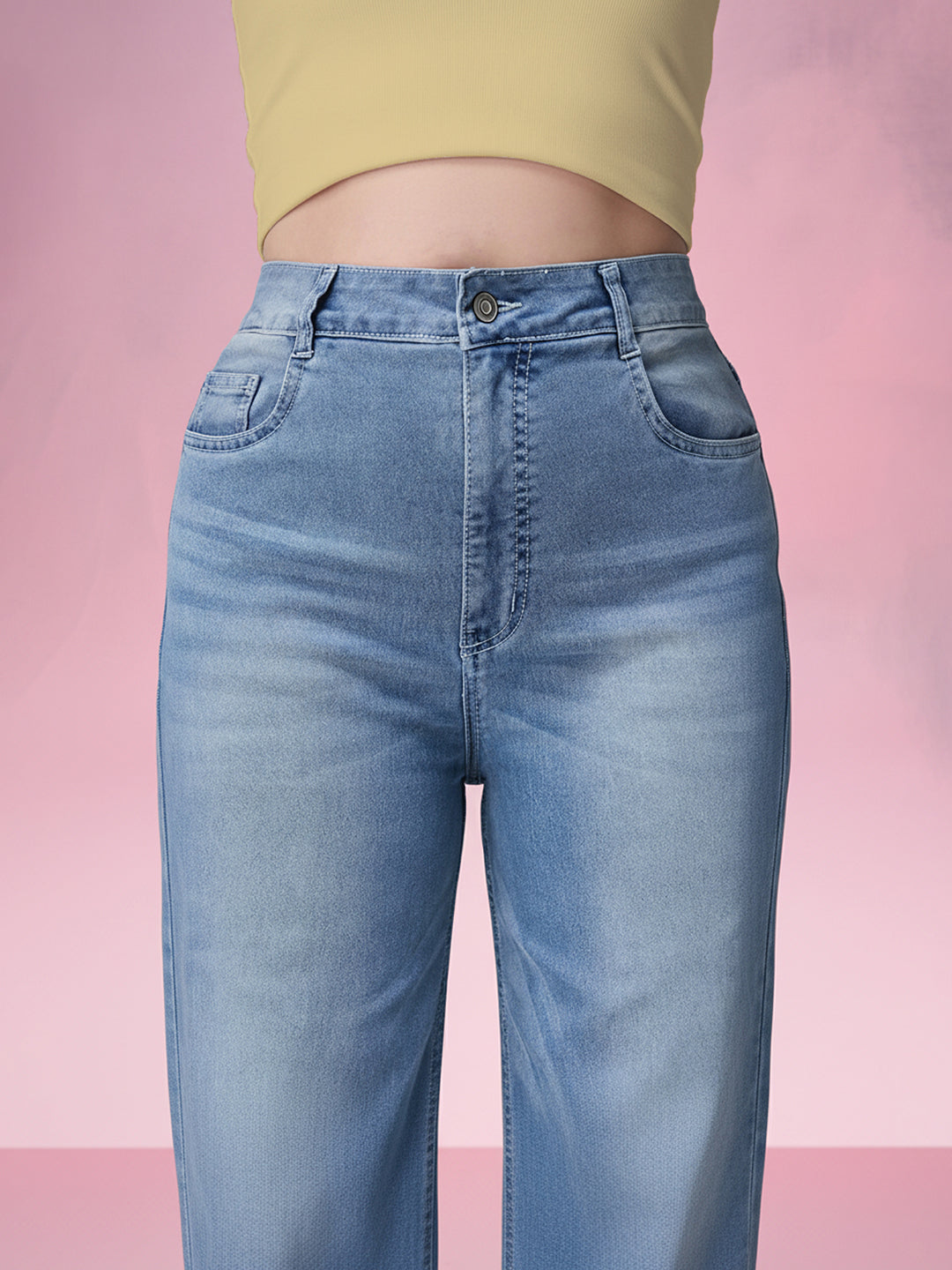 CHASEshape™ Light Blue Wide-Leg High-Rise Stretchable Denim Jeans for Women