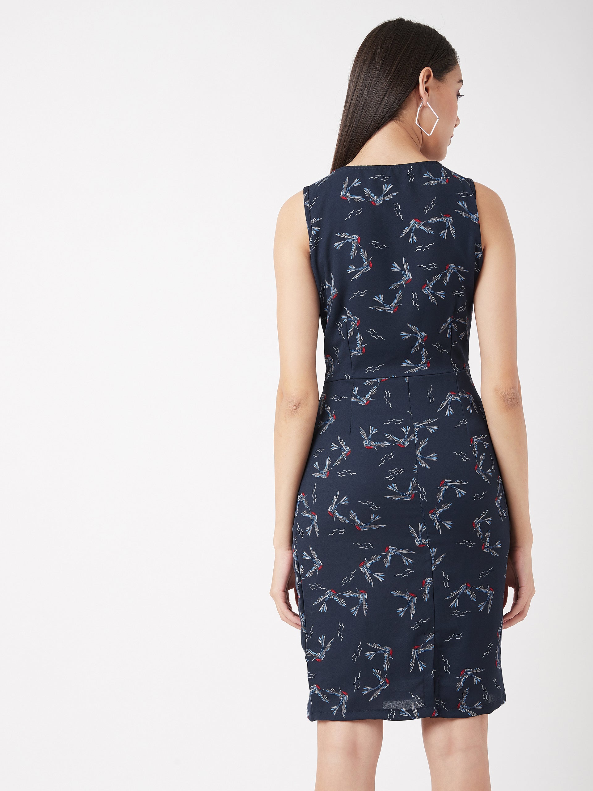 Women's Multicolored Round Neck Sleeveless Printed Paneled Mini Shift Dress