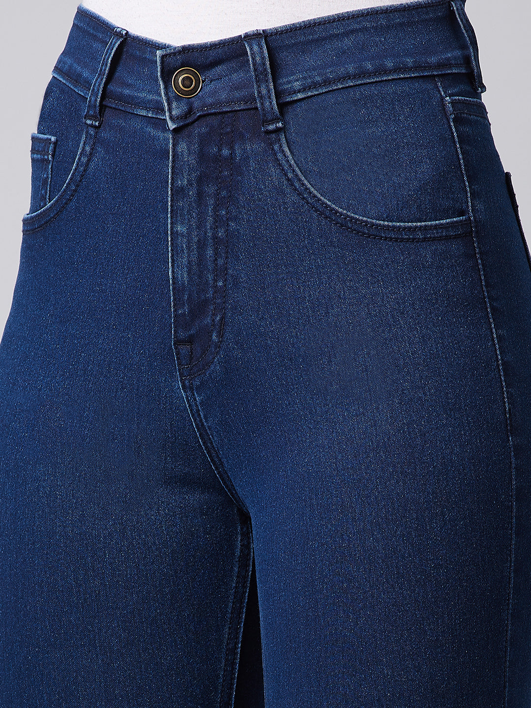 Women's Navy-Blue Skinny High-Rise Clean-Look Cropped Stretchable Denim Jeans