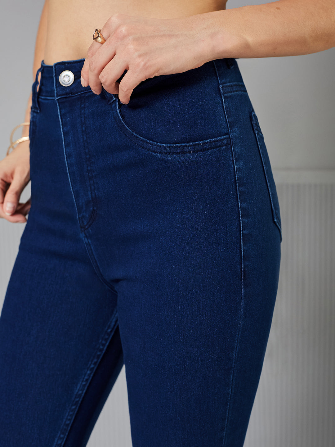 CHASEstretch™ Navy-Blue Skinny-Fit High-Rise Regular Stretchable Denim Jeans for Women — Miss Chase