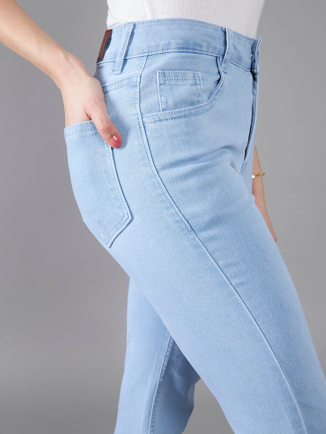 24/7 Comfort Light Blue Bootcut High-Rise Cropped Stretchable Denim Jeans