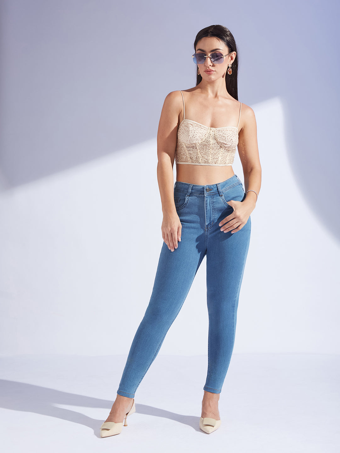 Women's Blue Skinny High-Rise Cropped Denim Jeans