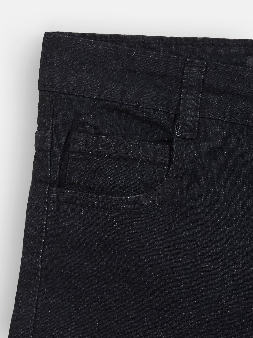 Black Relaxed-Fit Mid-Rise Clean-Look Regular-Length Stretchable Denim Shorts for Girls/Teenagers