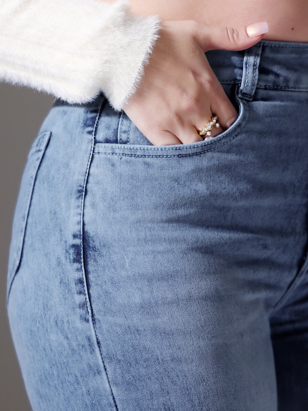 Women's Light Blue Wide-Leg High-Rise Clean-Look Stretchable Denim Jeans