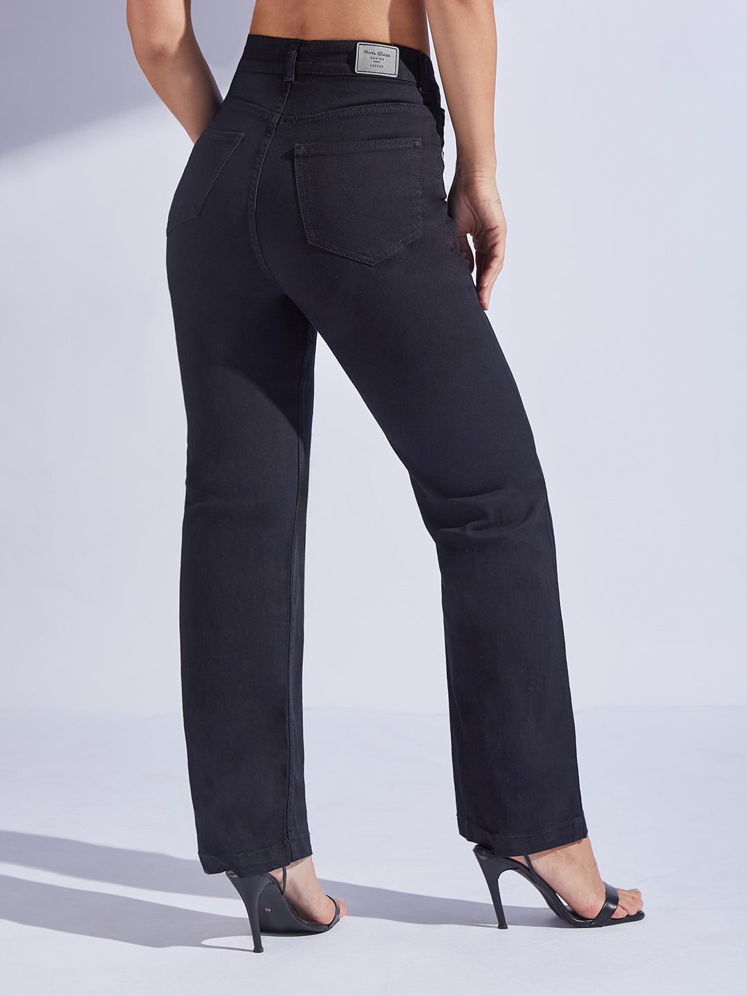 24/7 Comfort Black Straight-Fit High-Rise Regular-Length Stretchable Denim Jeans
